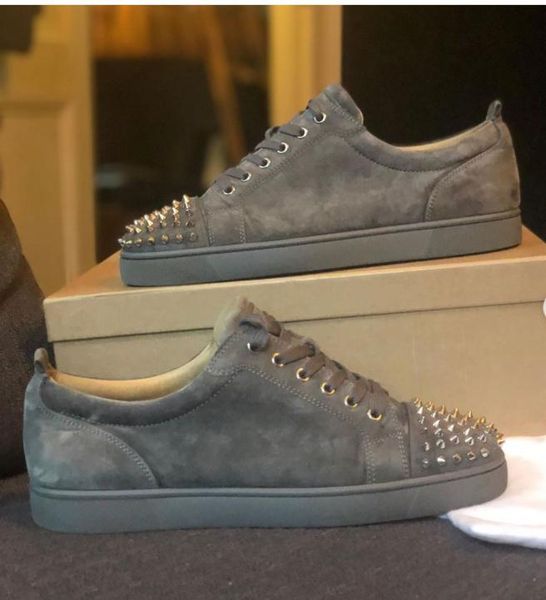 perfect sale men women designer shoes low red bottom antony casual flats walking spikes toe gray suede sneakers party footwear, Black